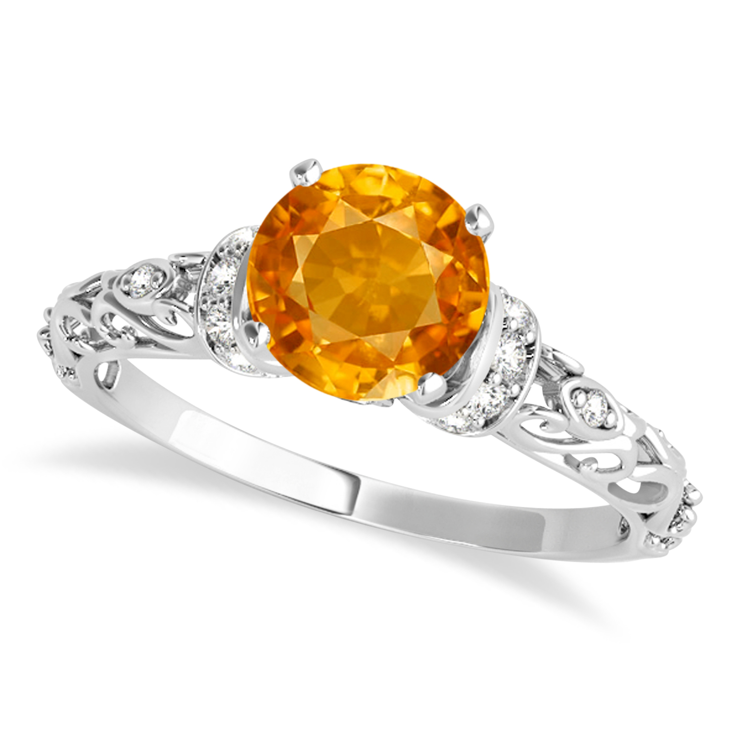 Citrine & Diamond Antique Style Bridal Set 18k White Gold (0.87ct)