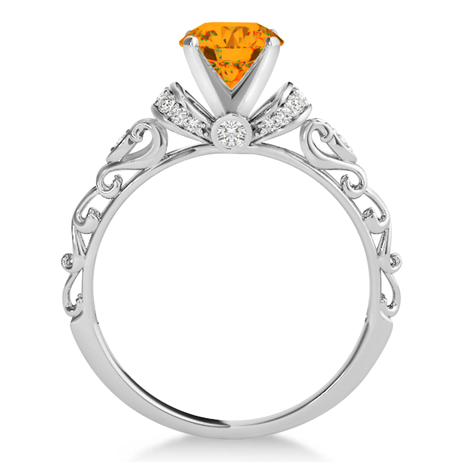Citrine & Diamond Antique Style Bridal Set 18k White Gold (0.87ct)