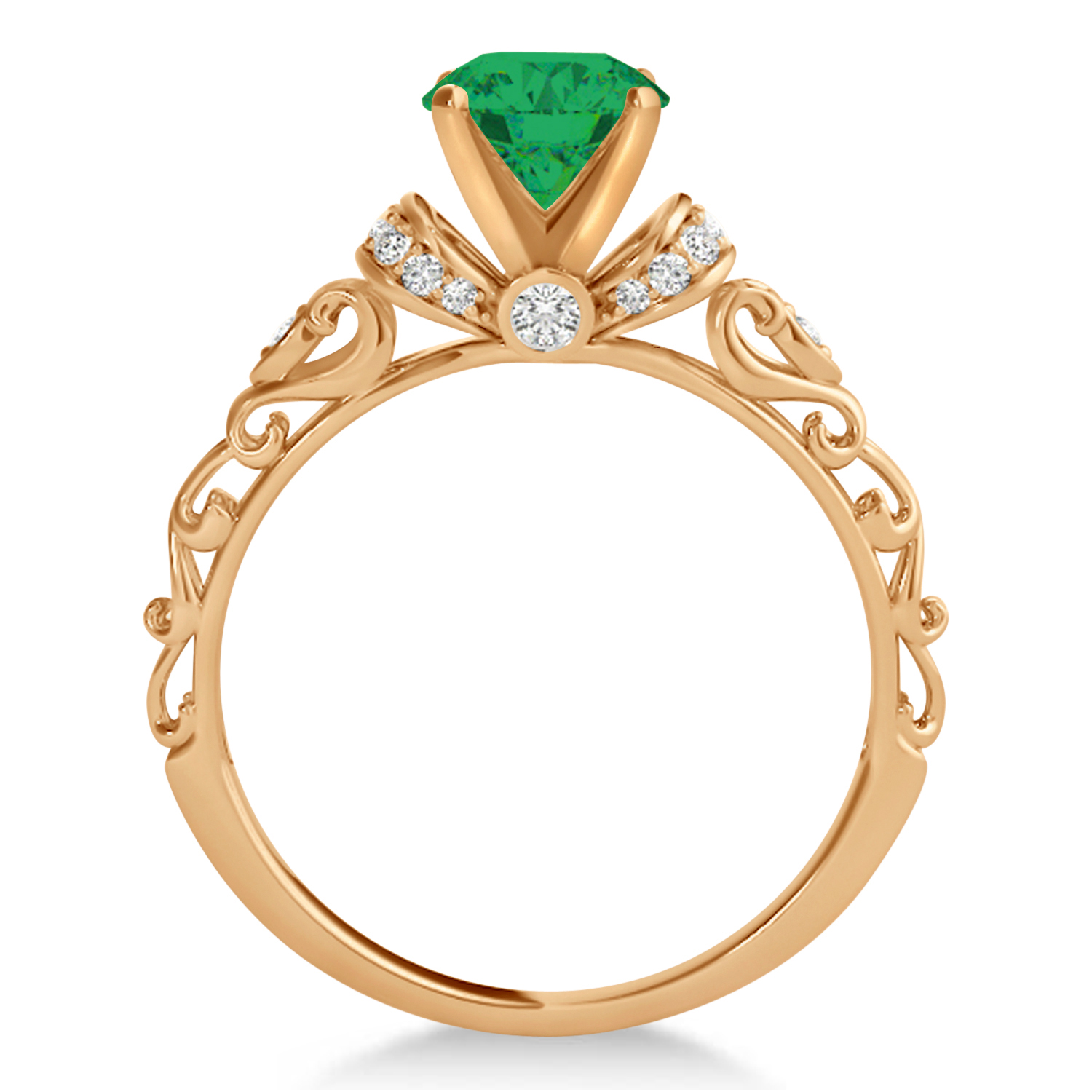 Emerald & Diamond Antique Style Bridal Set 14k Rose Gold (0.87ct)