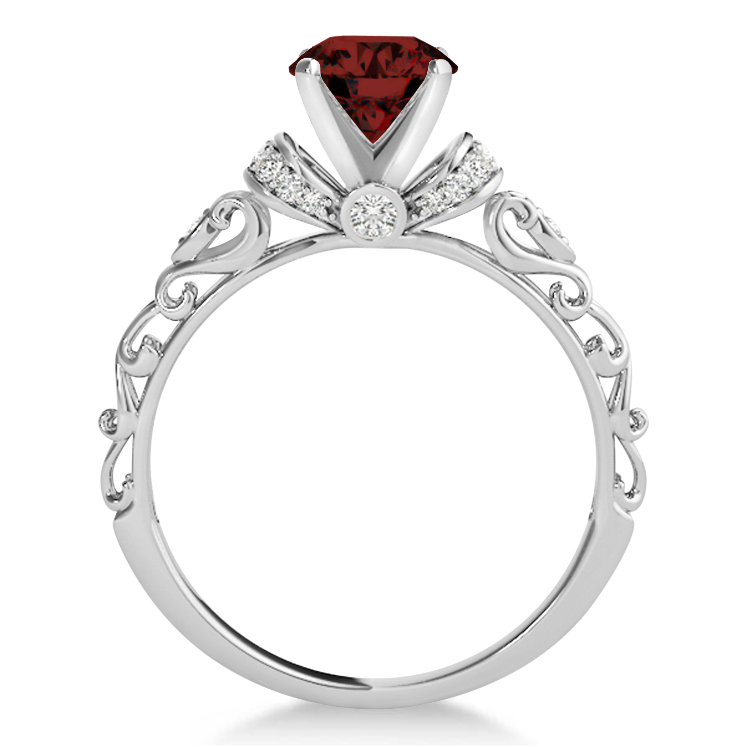 Garnet & Diamond Antique Style Bridal Set 14k White Gold (0.87ct)