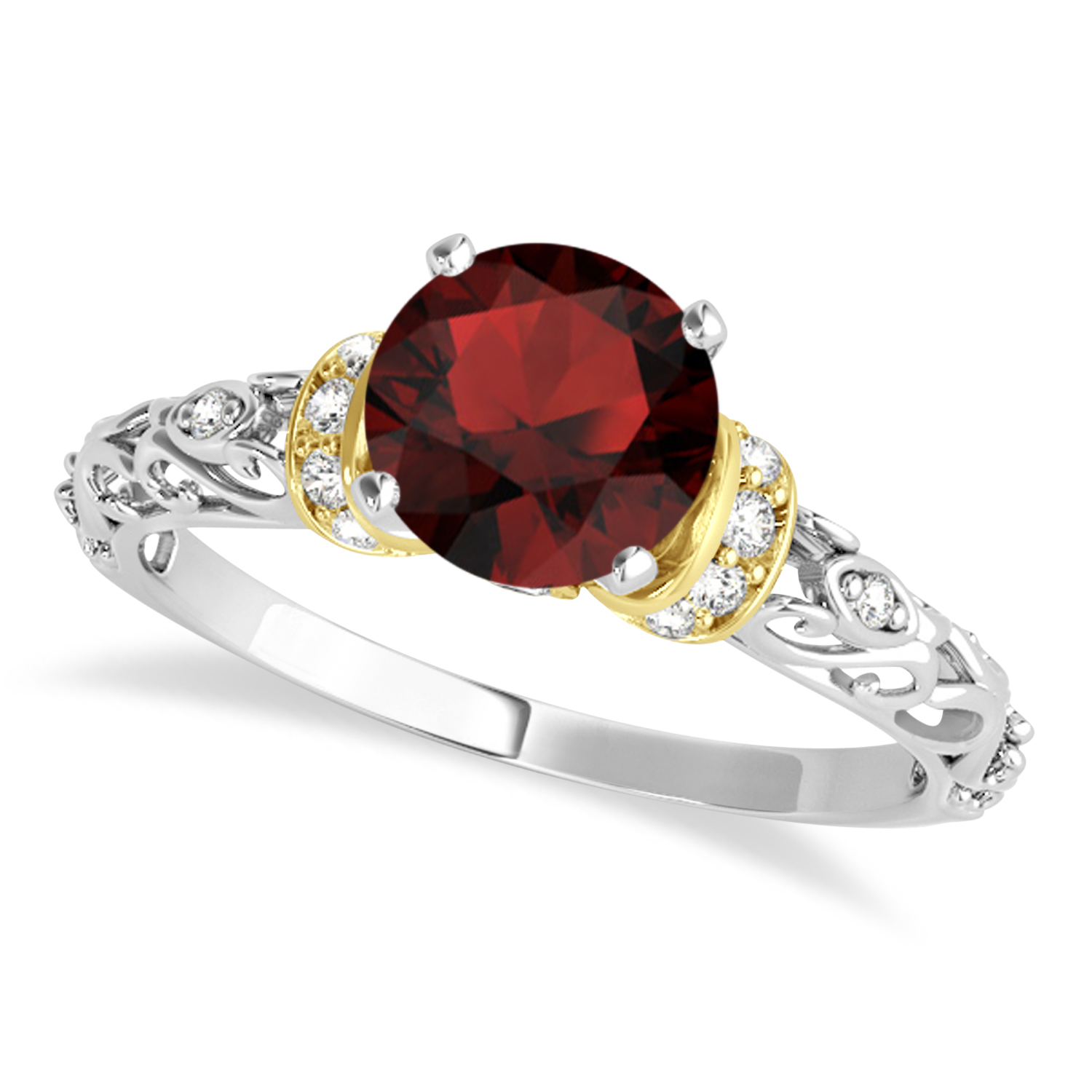 Garnet & Diamond Antique Style Bridal Set 18k Two-Tone Gold (0.87ct)