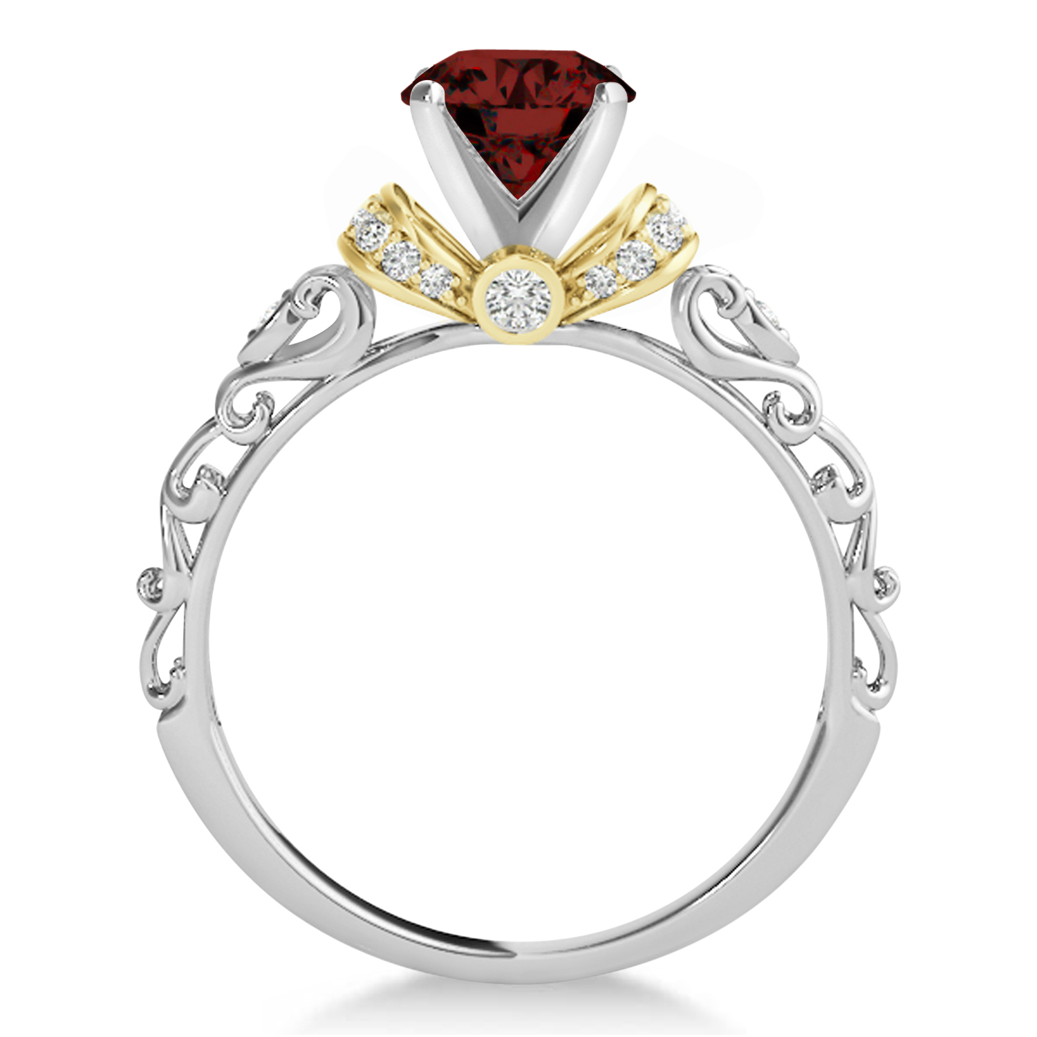 Garnet & Diamond Antique Style Bridal Set 18k Two-Tone Gold (0.87ct)