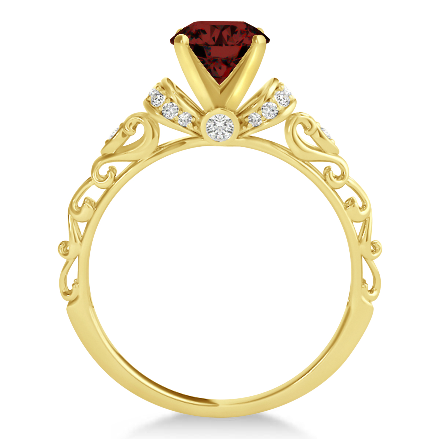Garnet & Diamond Antique Style Bridal Set 14k Yellow Gold (1.12ct)