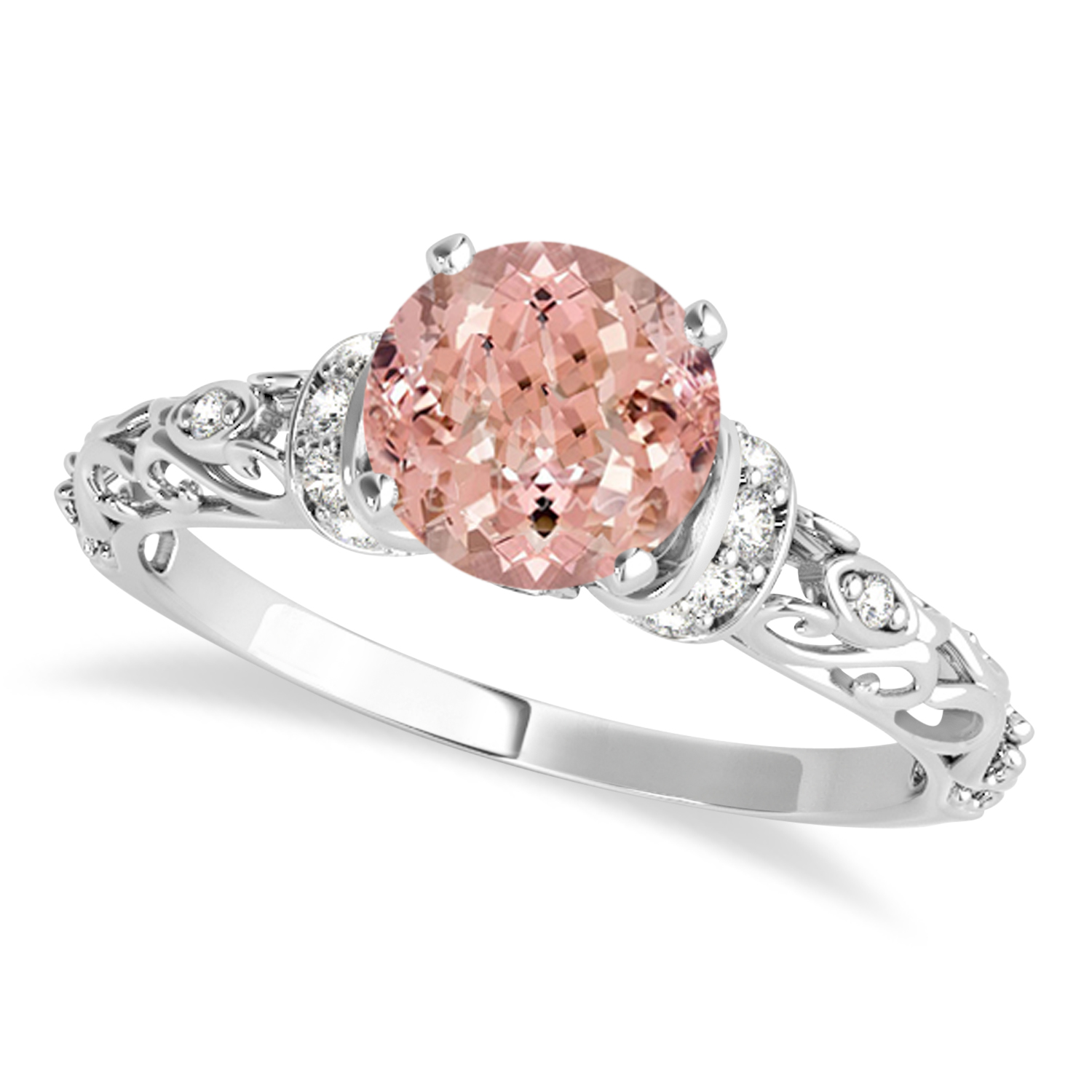 Morganite & Diamond Antique Style Bridal Set 14k White Gold (0.87ct)