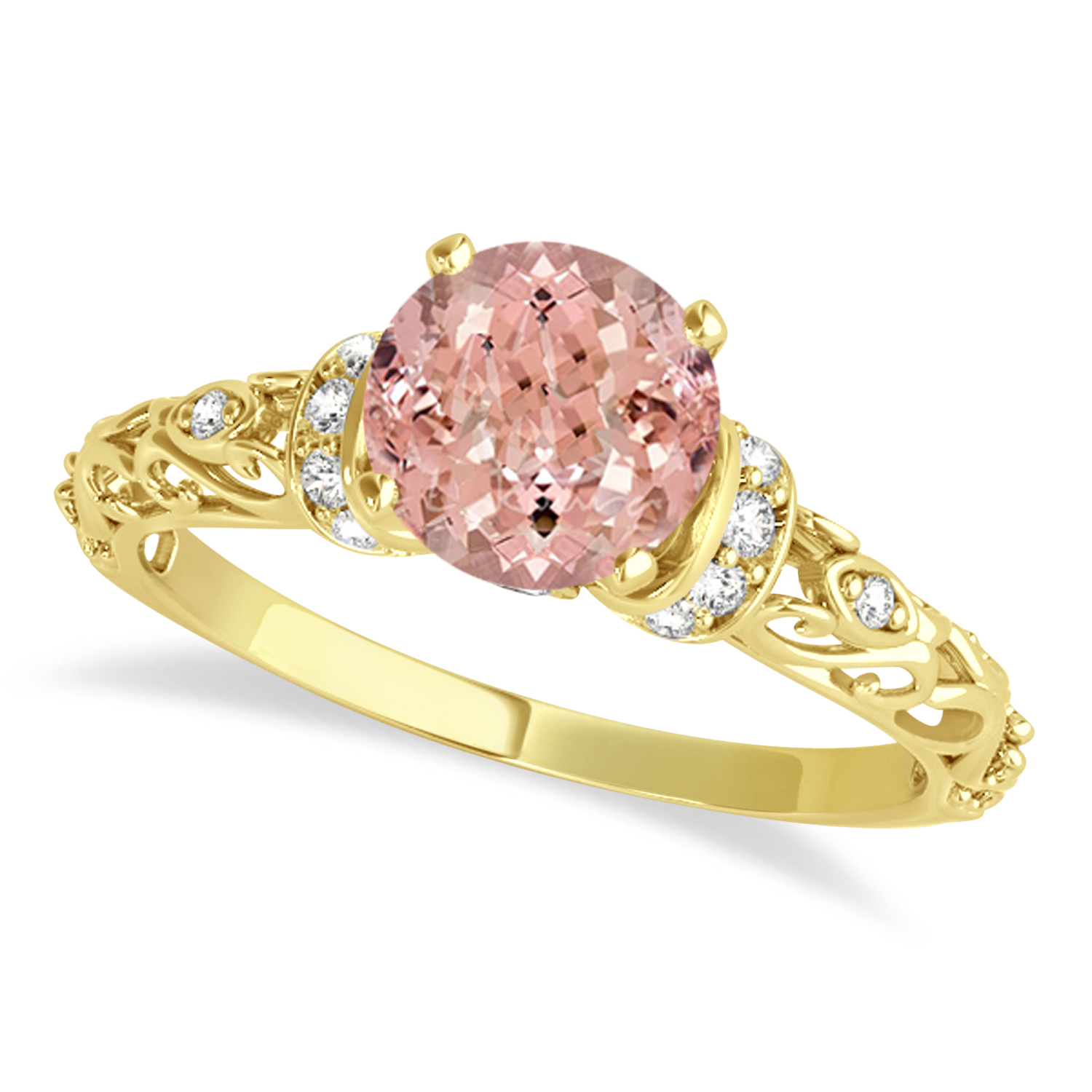 Morganite & Diamond Antique Style Bridal Set 14k Yellow Gold (1.12ct)