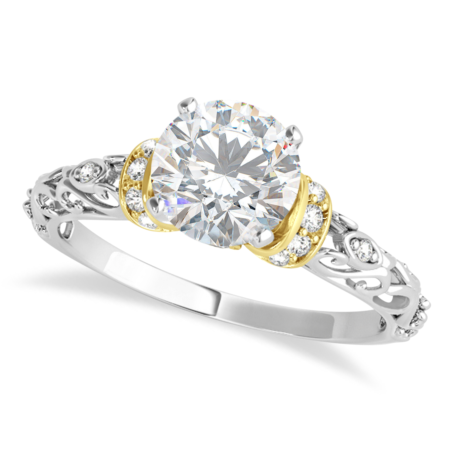 Moissanite & Diamond Antique Style Bridal Set 14k Two-Tone Gold (1.62ct)