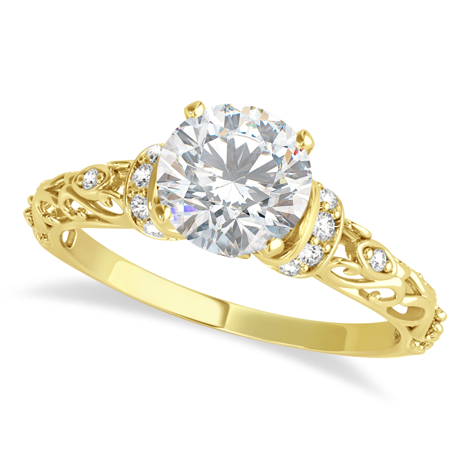Moissanite & Diamond Antique Style Bridal Set 18k Yellow Gold (1.62ct)
