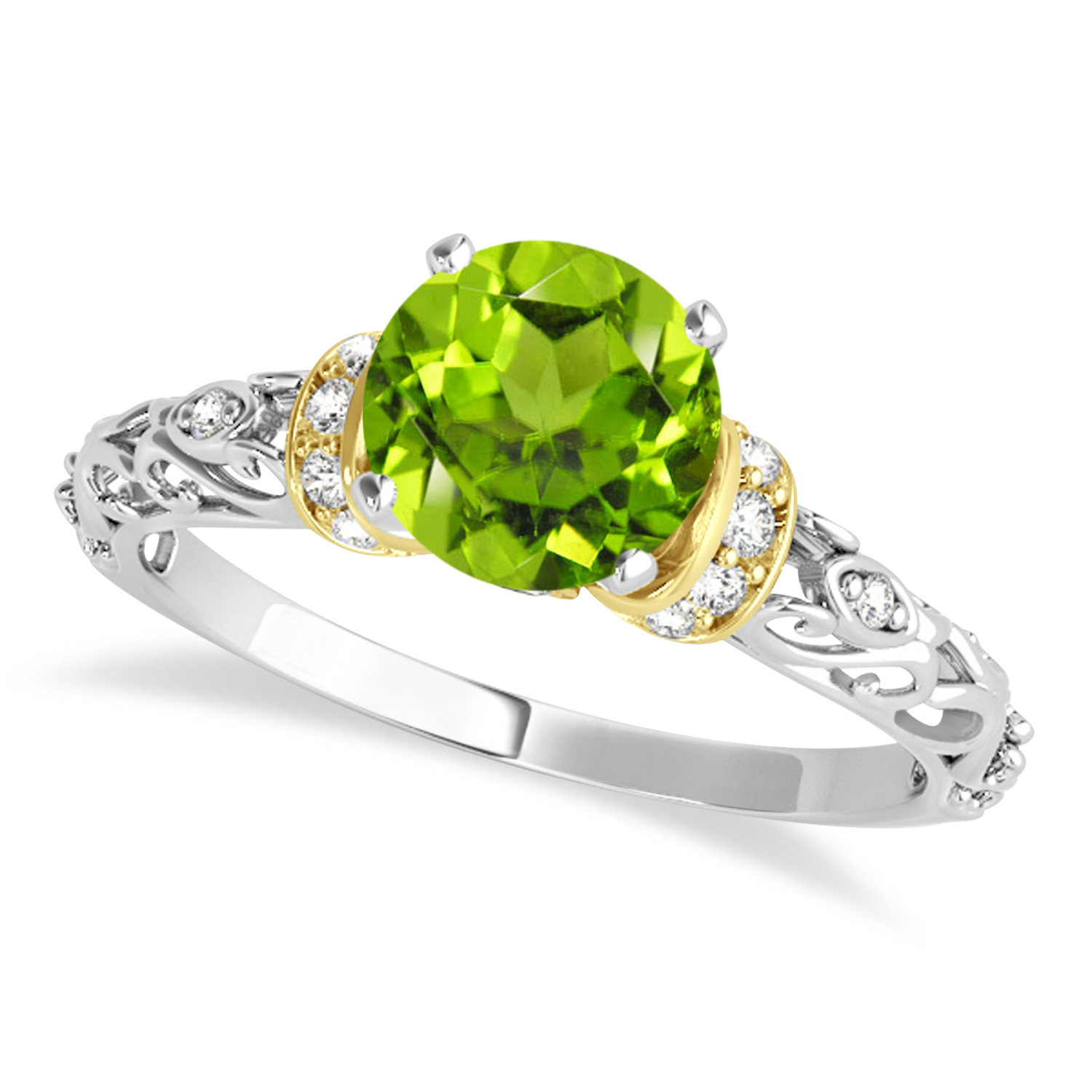 Peridot & Diamond Antique Style Bridal Set 18k Two-Tone Gold (0.87ct)