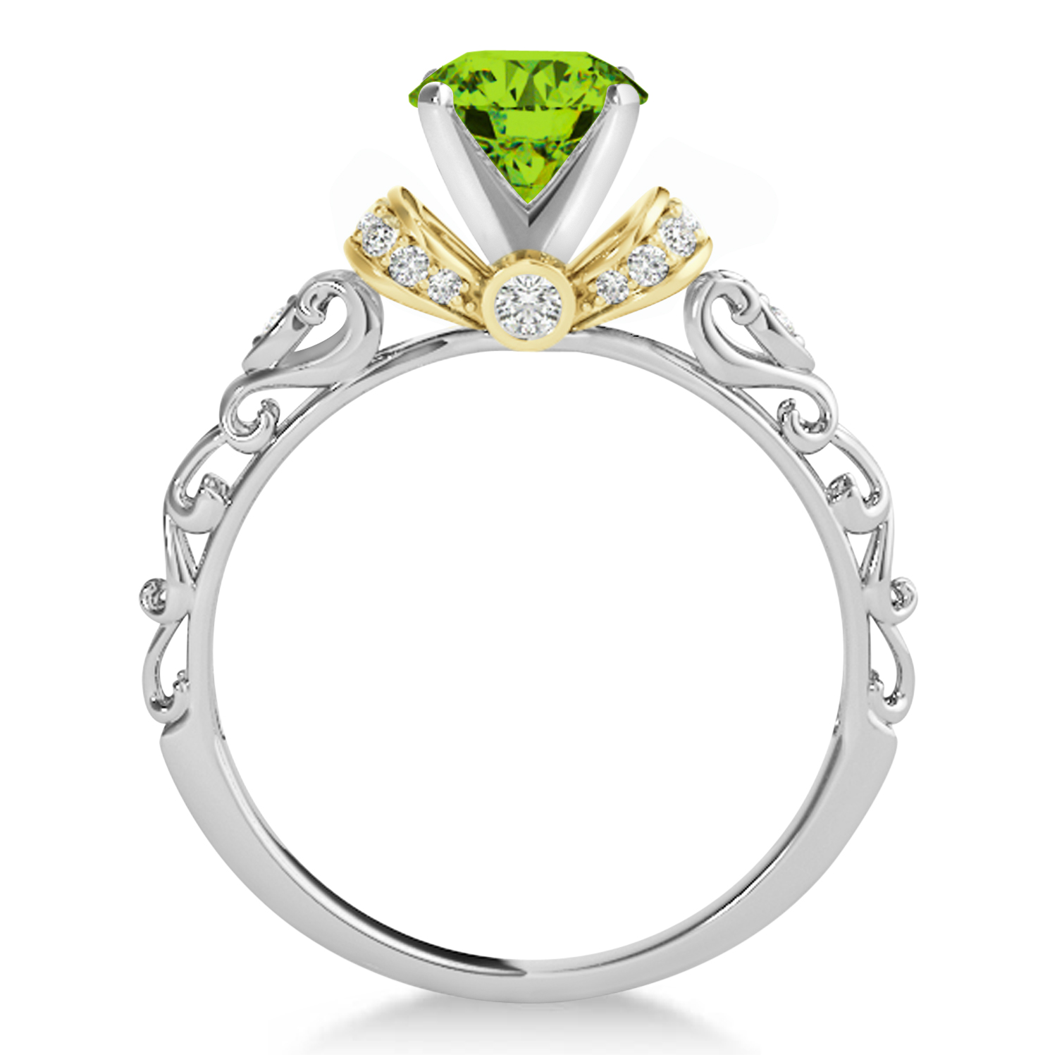 Peridot & Diamond Antique Style Bridal Set 18k Two-Tone Gold (0.87ct)