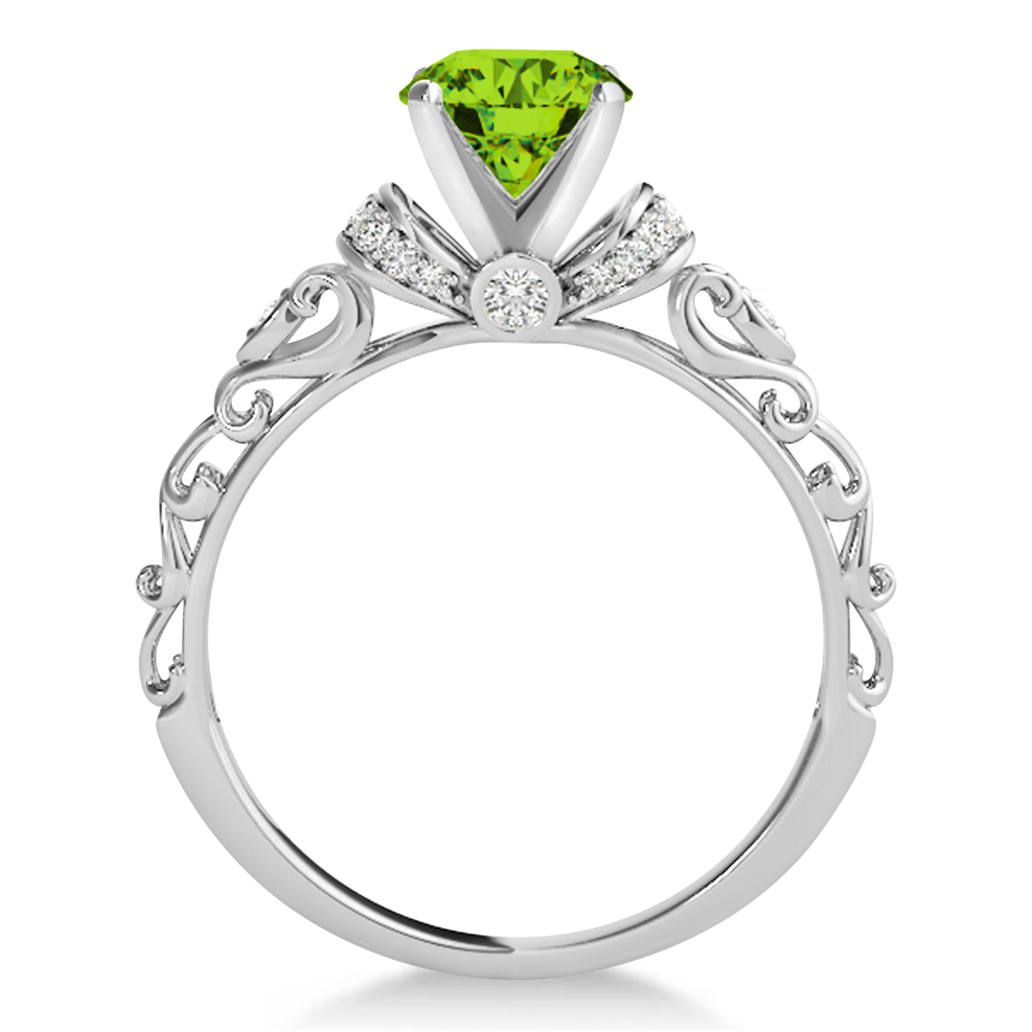 Peridot & Diamond Antique Style Bridal Set 18k White Gold (1.62ct)
