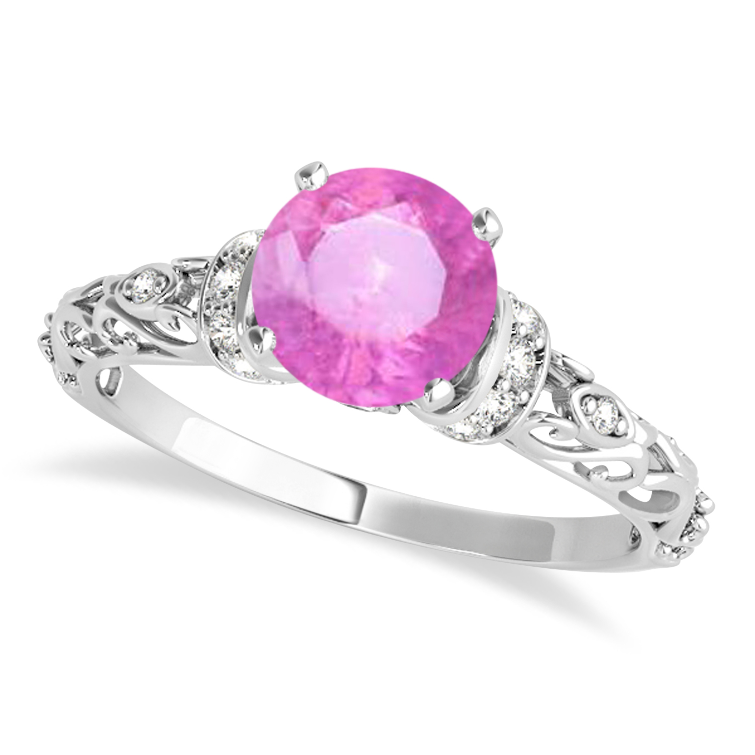 Pink Sapphire & Diamond Antique Style Bridal Set 14k White Gold (0.87ct)