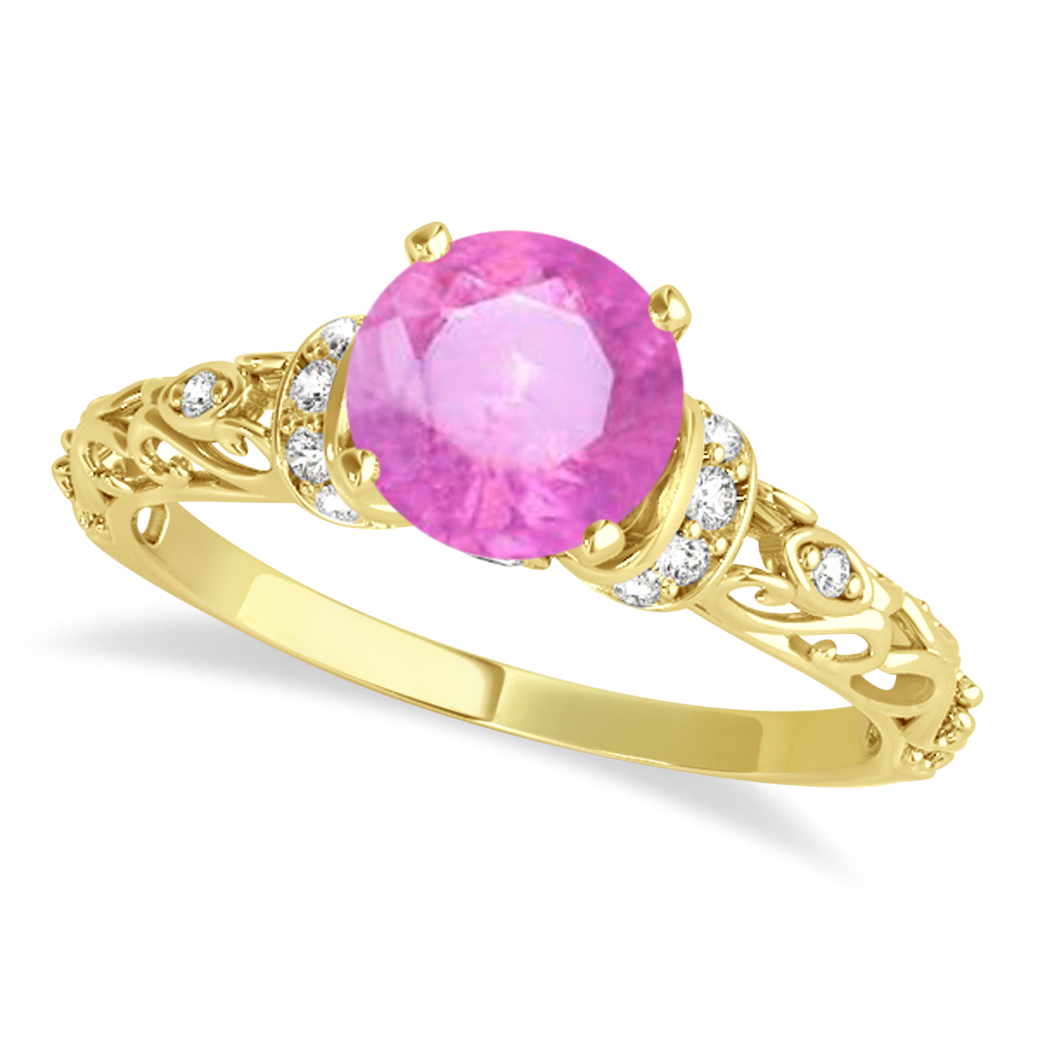 Pink Sapphire & Diamond Antique Bridal Set 18k Yellow Gold (1.12ct)