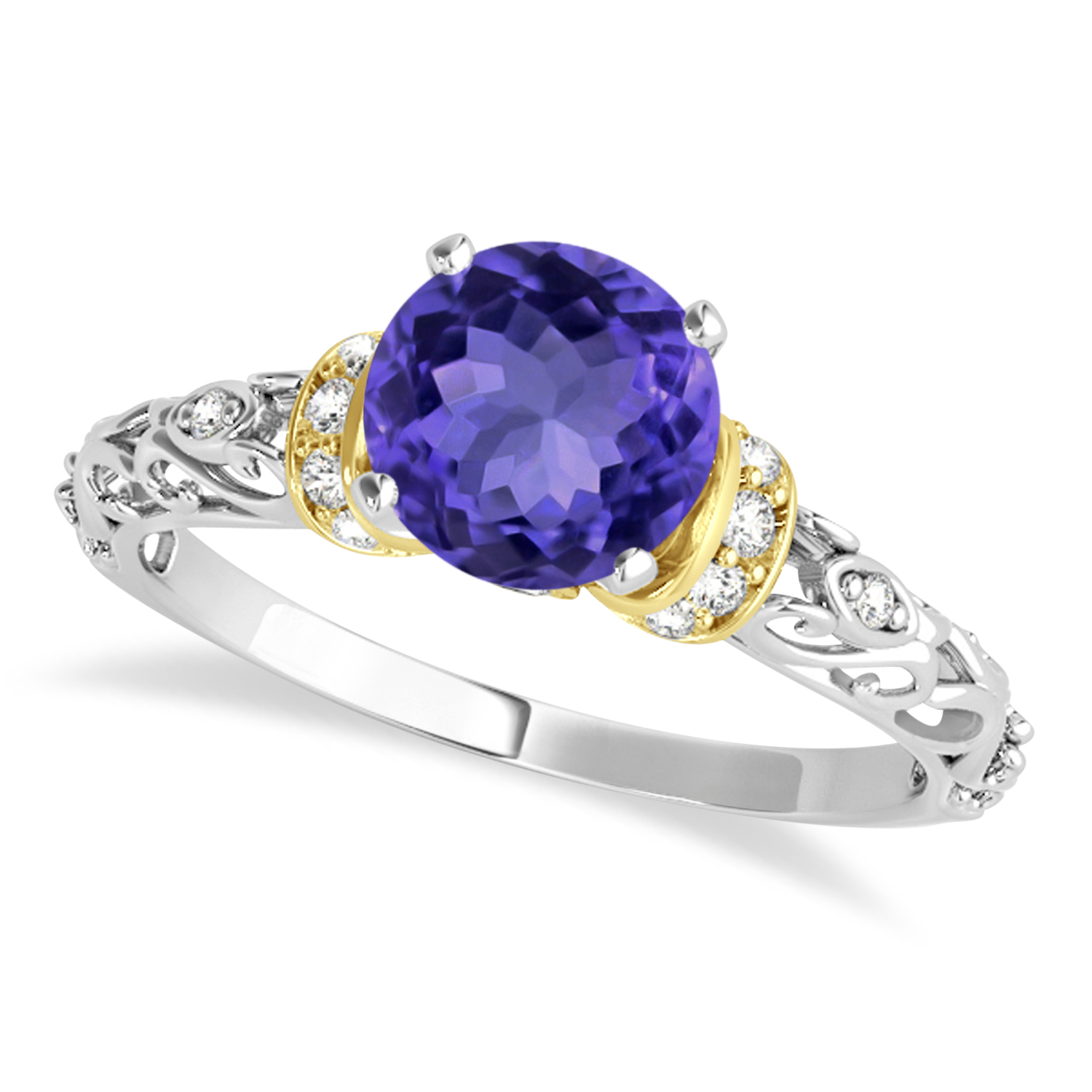 Tanzanite & Diamond Antique Style Bridal Set 14k Two-Tone Gold (1.62ct)