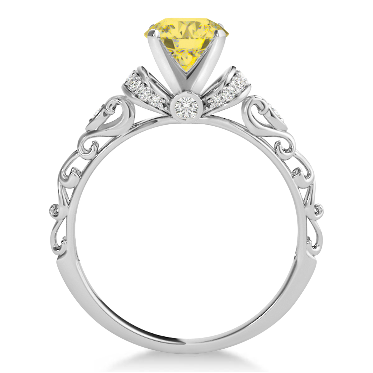 Yellow Diamond & Diamond Antique Style Bridal Set 14k White Gold (1.62ct)