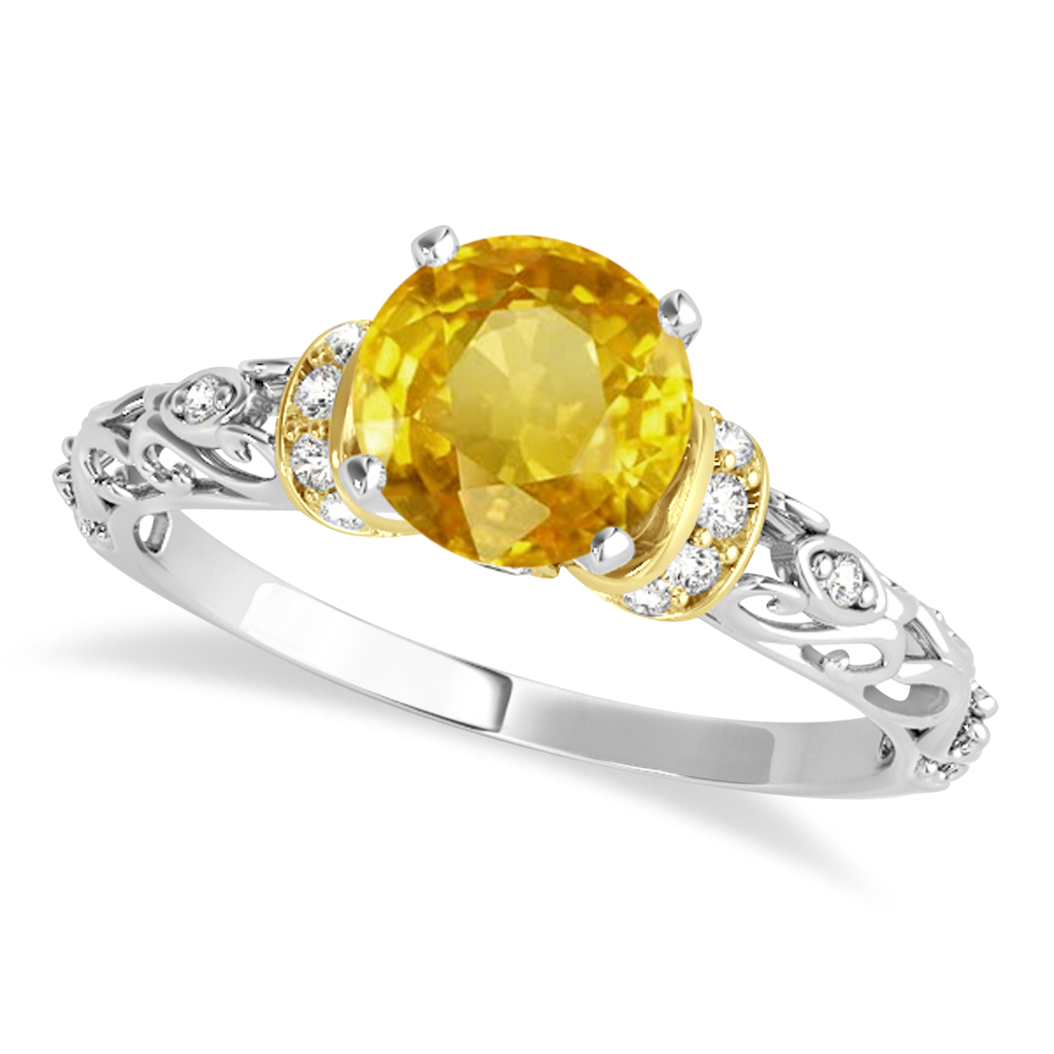 Yellow Sapphire & Diamond Antique Style Bridal Set 14k Two-Tone Gold (0.87ct)