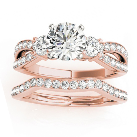 Diamond Three Stone Split Shank Bridal Set 14k Rose Gold (0.89ct)