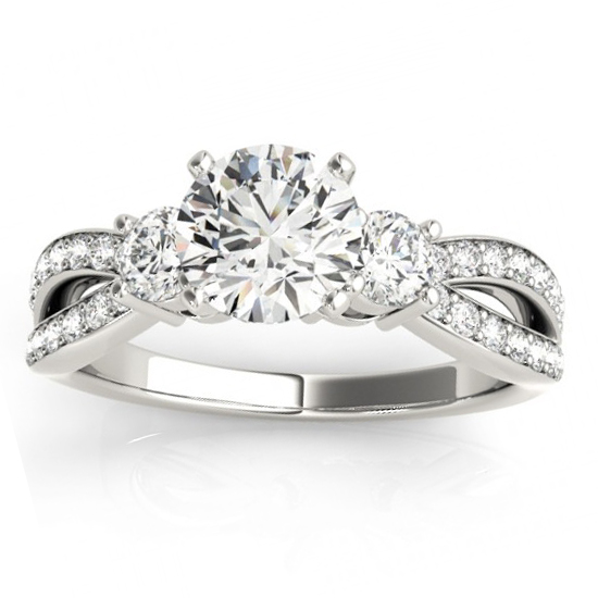 Diamond Three Stone Split Shank Bridal Set 18k White Gold (0.89ct)
