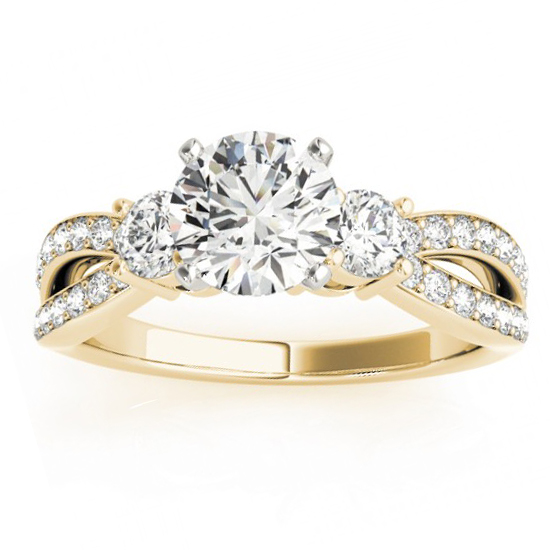Diamond Three Stone Split Shank Bridal Set 18k Yellow Gold (0.89ct)