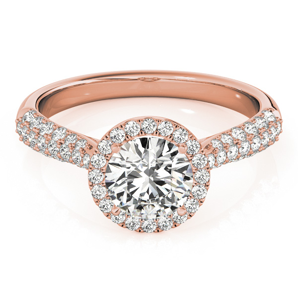 Tripple Row Diamond Halo Engagement Ring 14k Rose Gold (1.08ct)