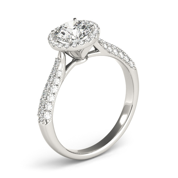 Tripple Row Diamond Halo Engagement Ring 14k White Gold (1.08ct)