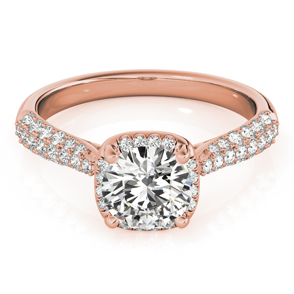 Round-Cut Square Halo Pave' Diamond Engagement Ring 14k Rose Gold (2.33ct)