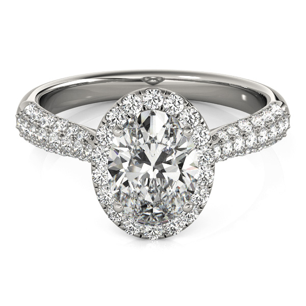 Oval-Cut Halo Pave Diamond Engagement Ring Setting 18k White Gold (0.34ct)