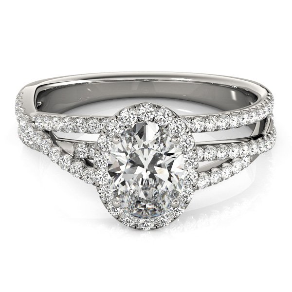Oval-Cut Halo Triple Row Diamond Engagement Ring Platinum (1.38ct)
