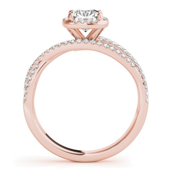 Diamond Halo Triple Row Twist Engagement Ring 14K Rose Gold (0.36ct)