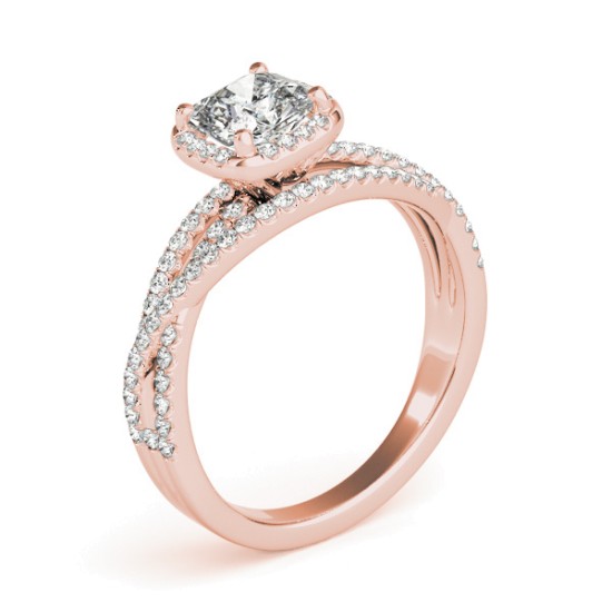 Diamond Halo Triple Row Twist Engagement Ring 14K Rose Gold (0.36ct)