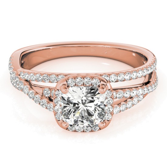Diamond Halo Triple Row Twist Engagement Ring 14K Rose Gold (0.36ct)