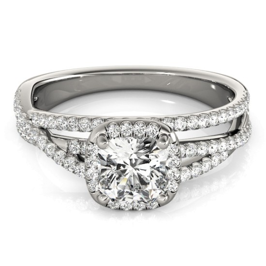 Diamond Halo Triple Row Twist Engagement Ring 18K White Gold (0.36ct)