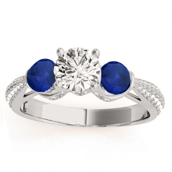 Diamond & Blue Sapphire Engagement Ring Setting Palladium (0.66ct)