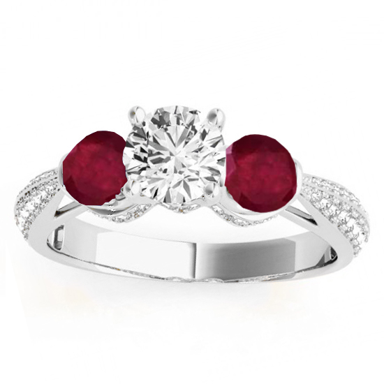 Diamond & Ruby 3 Stone Engagement Ring Setting 18k White Gold (0.66ct)
