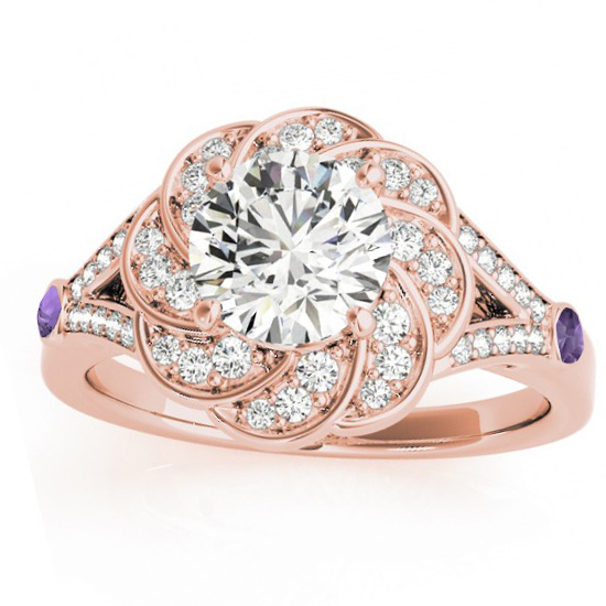 Diamond & Amethyst Floral Bridal Set Setting 14k Rose Gold (0.35ct)