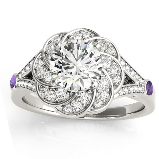 Diamond & Amethyst Floral Bridal Set Setting Palladium (0.35ct)