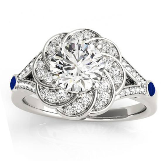 Diamond & Blue Sapphire Floral Bridal Set Setting Platinum (0.35ct)