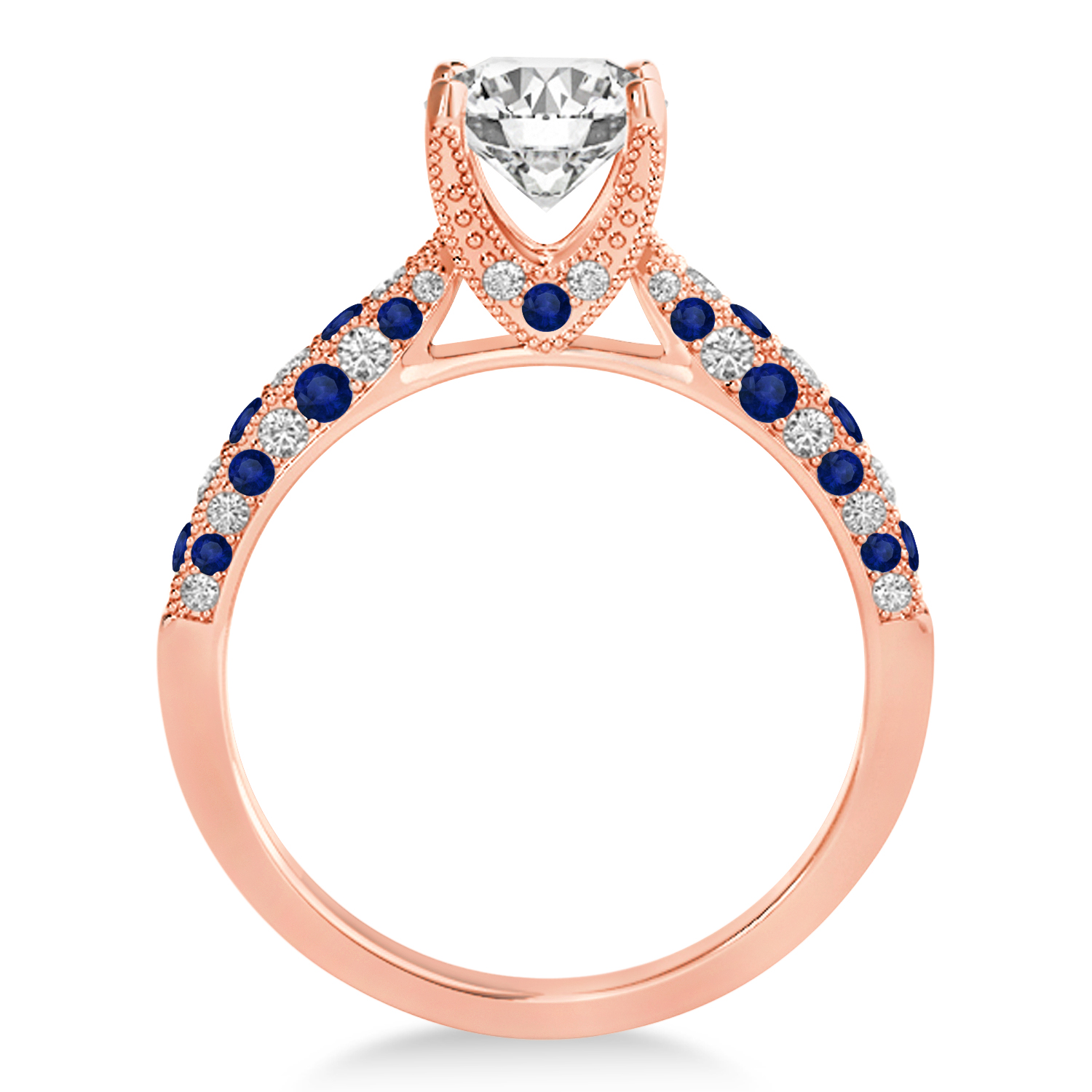 Alternating Diamond & Blue Sapphire Engravable Engagement Ring in 14k Rose Gold (0.45ct)