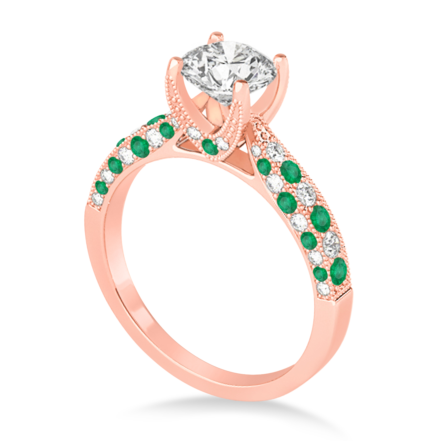 Alternating Diamond & Emerald Engravable Engagement Ring in 14k Rose Gold (0.45ct)