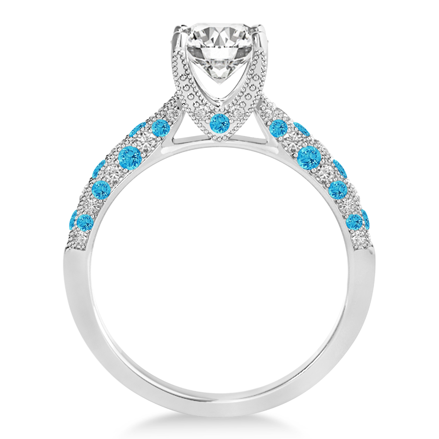 Alternating Diamond & Blue Topaz Engravable Engagement Ring in 14k White Gold (0.45ct)