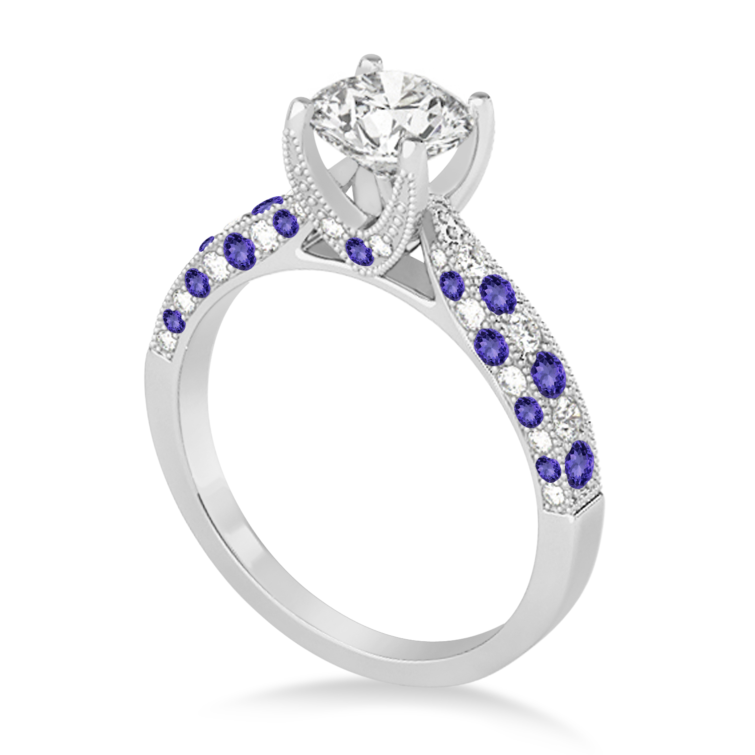 Alternating Diamond & Tanzanite Engravable Engagement Ring in 14k White Gold (0.45ct)