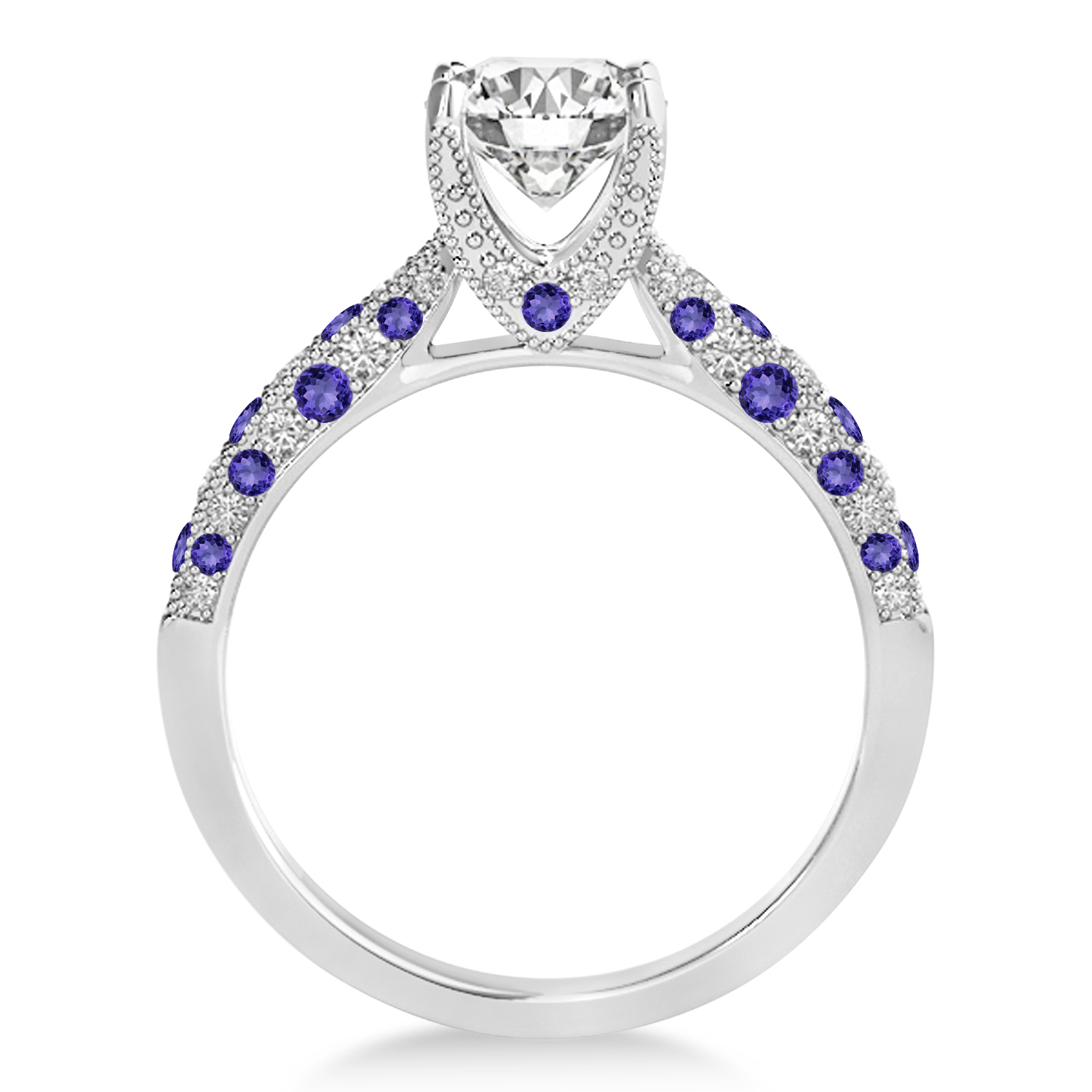 Alternating Diamond & Tanzanite Engravable Engagement Ring in 14k White Gold (0.45ct)
