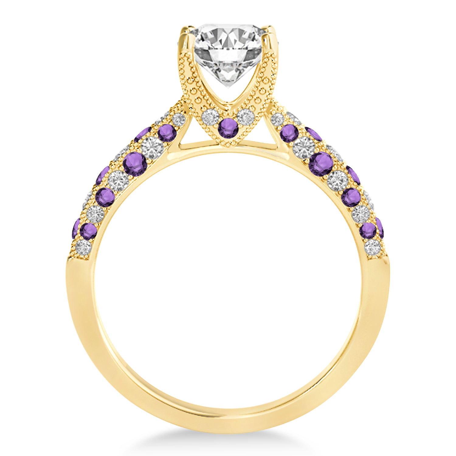 Alternating Diamond & Amethyst Engravable Engagement Ring in 14k Yellow Gold (0.45ct)