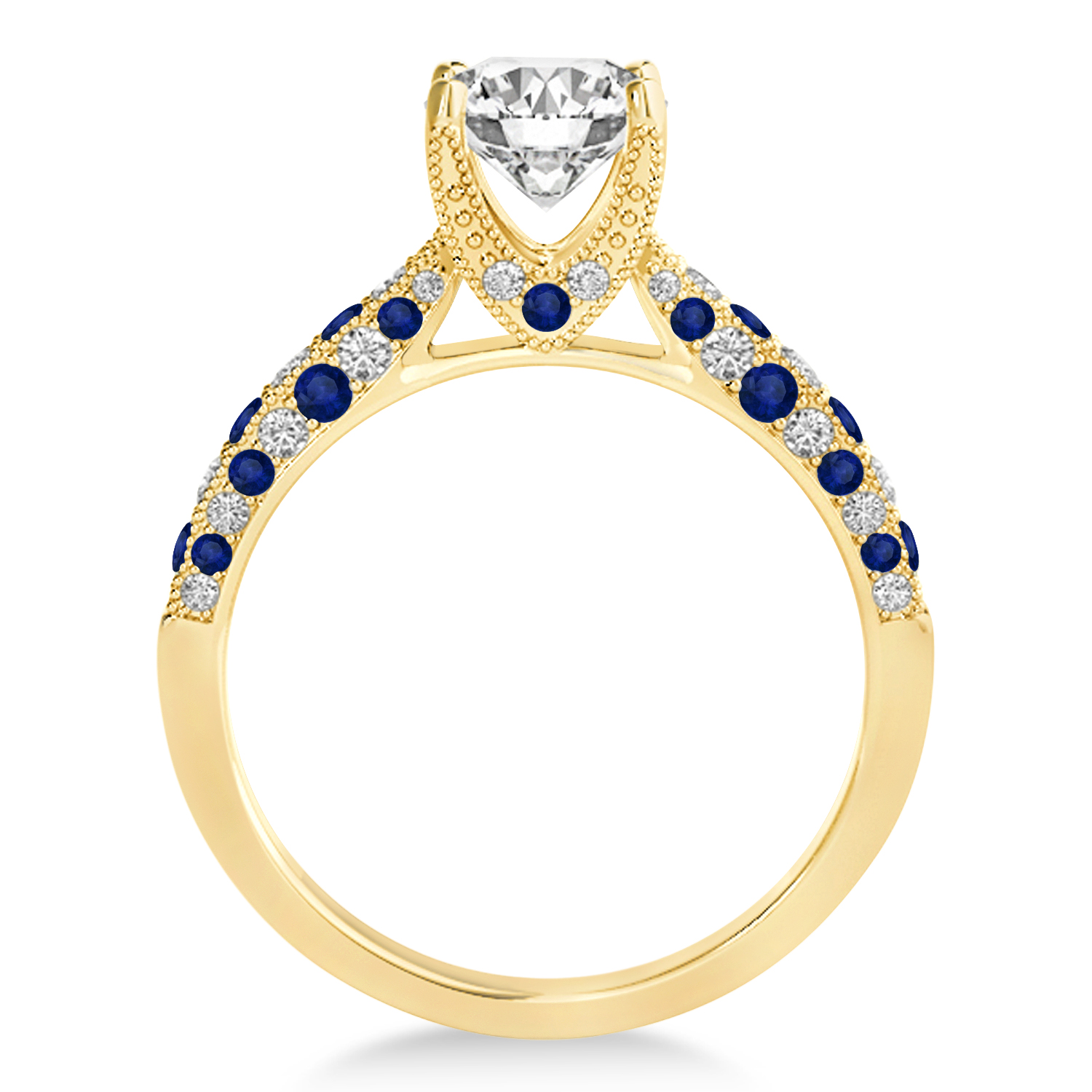 Alternating Diamond & Blue Sapphire Engravable Engagement Ring in 14k Yellow Gold (0.45ct)