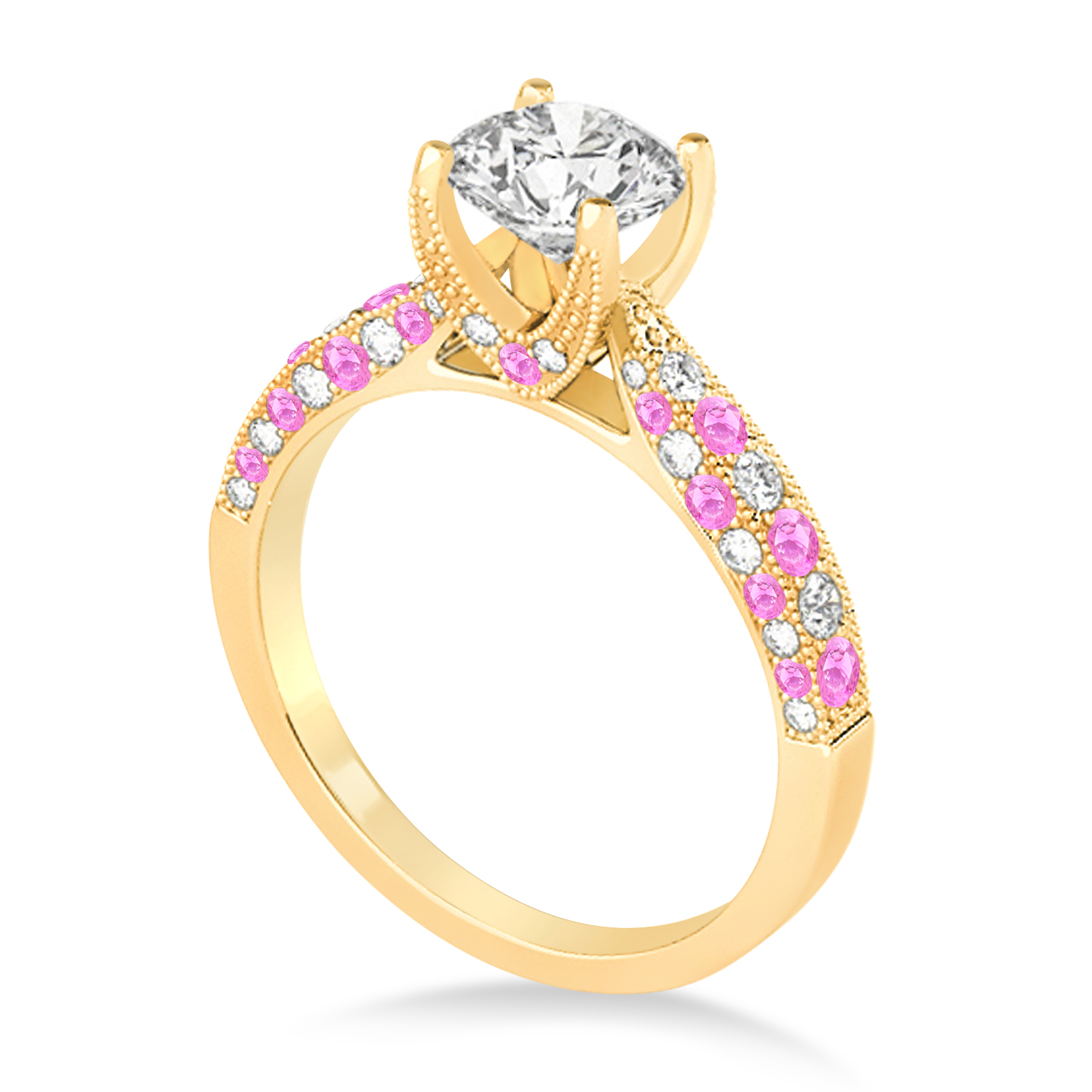 Alternating Diamond & Pink Sapphire Engravable Engagement Ring in 14k Yellow Gold (0.45ct)