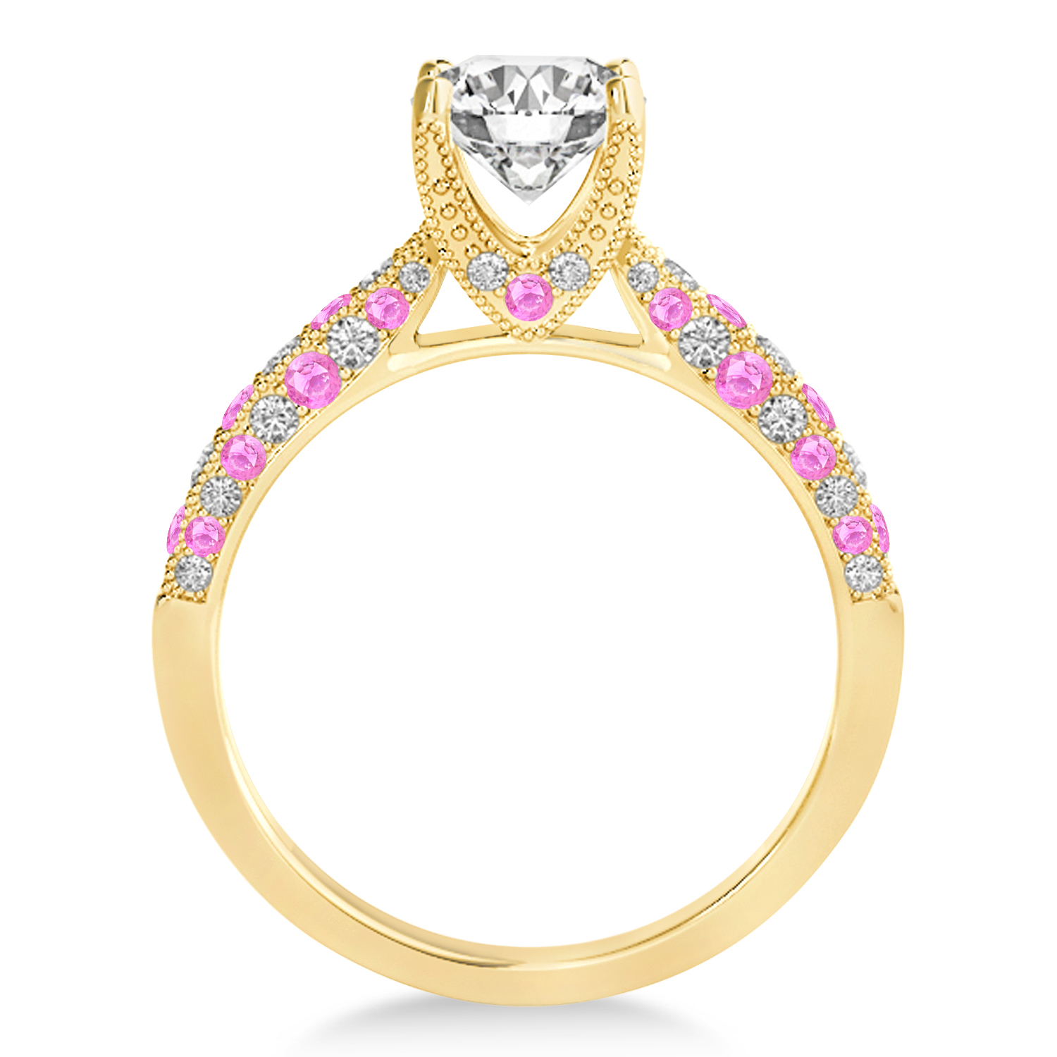 Alternating Diamond & Pink Sapphire Engravable Engagement Ring in 14k Yellow Gold (0.45ct)