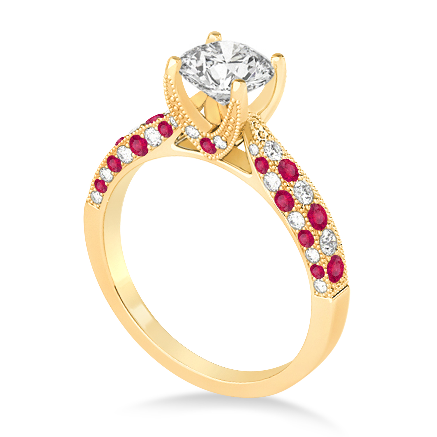 Alternating Diamond & Ruby Engravable Engagement Ring in 14k Yellow Gold (0.45ct)