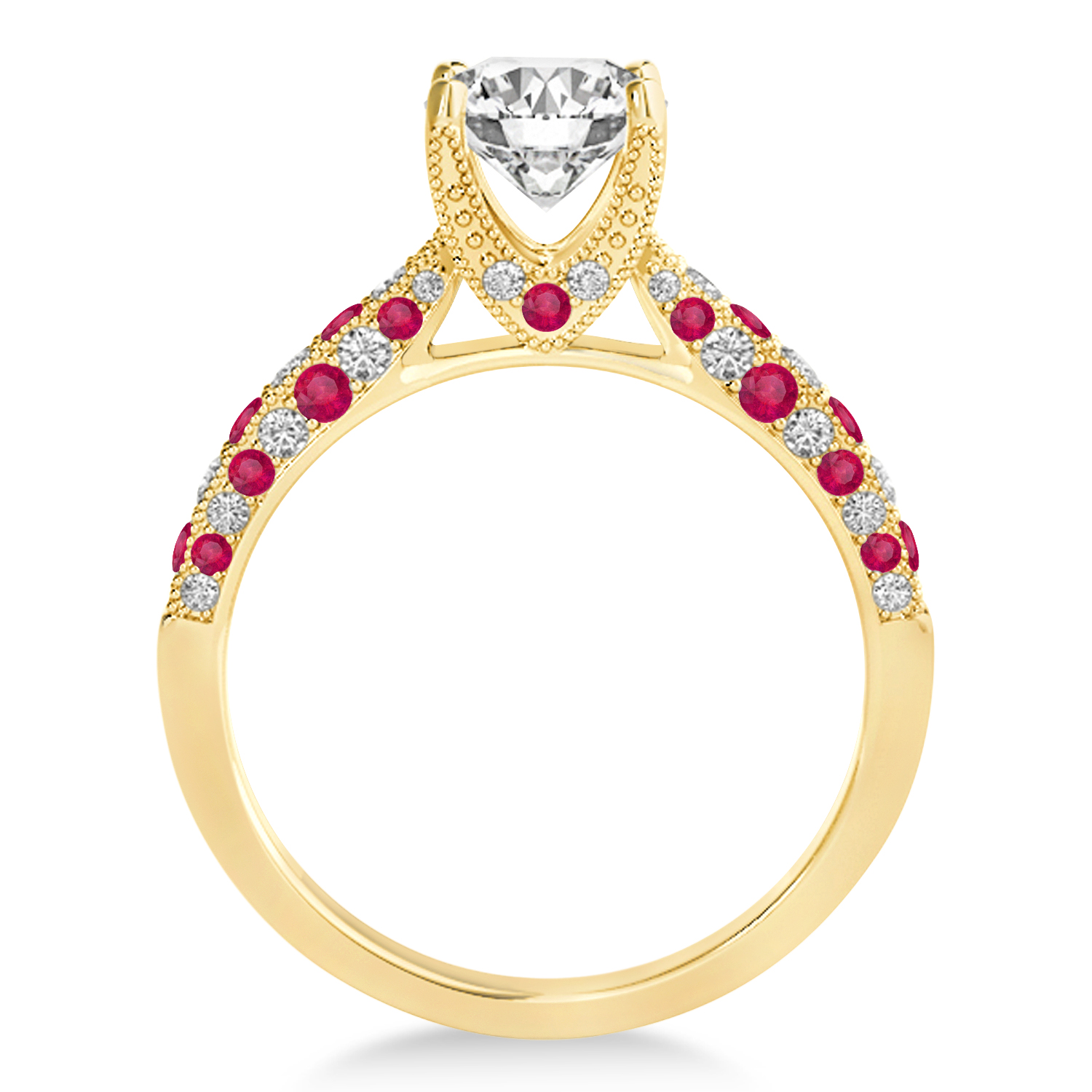 Alternating Diamond & Ruby Engravable Engagement Ring in 14k Yellow Gold (0.45ct)