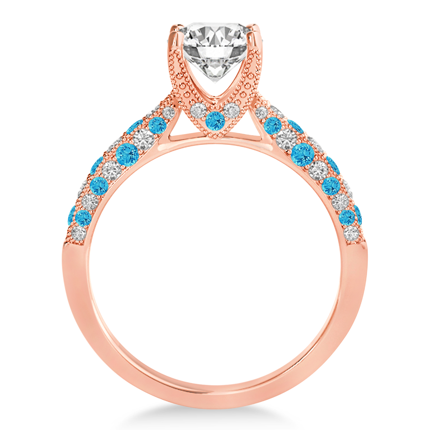 Alternating Diamond & Blue Topaz Engravable Engagement Ring in 18k Rose Gold (0.45ct)