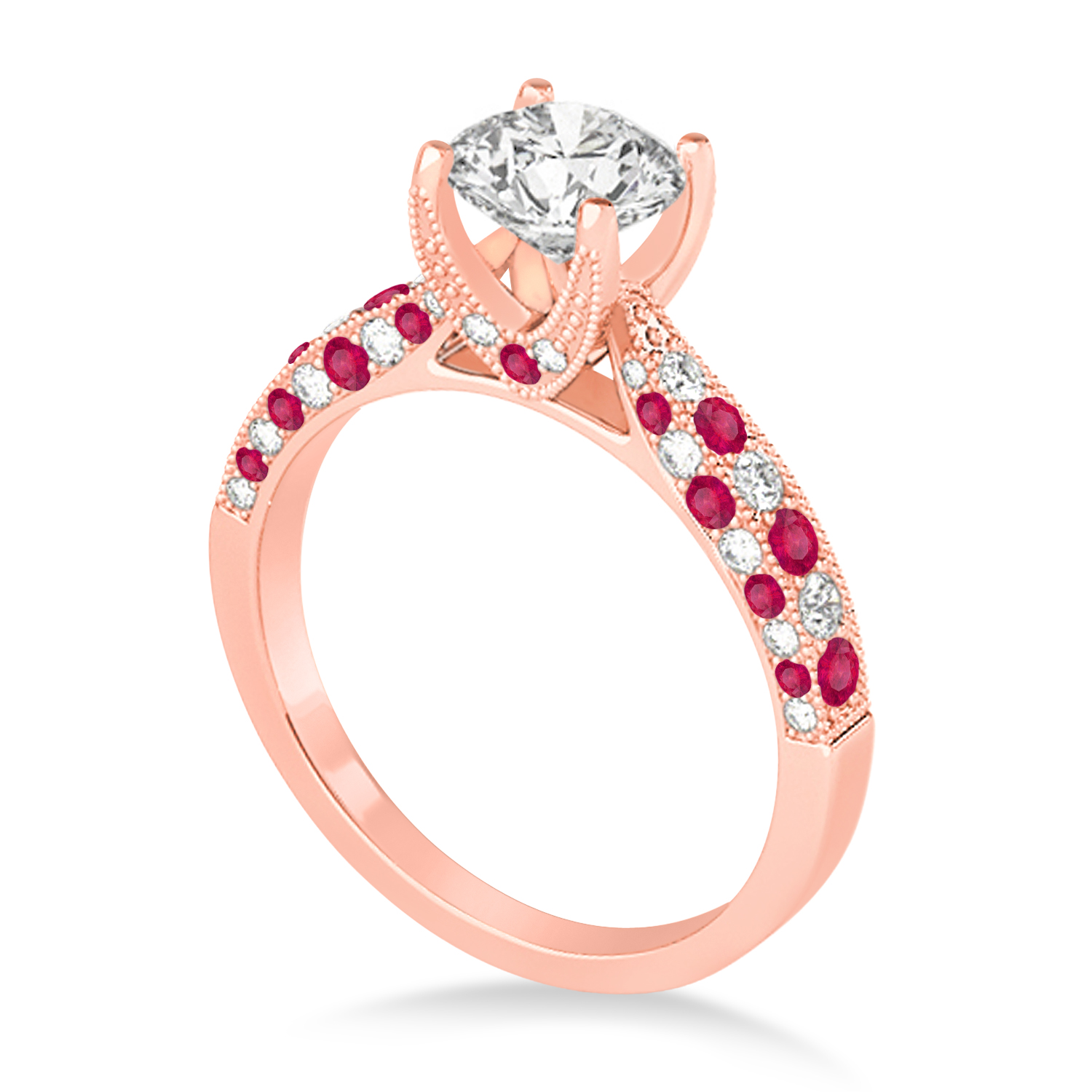Alternating Diamond & Ruby Engravable Engagement Ring in 18k Rose Gold (0.45ct)