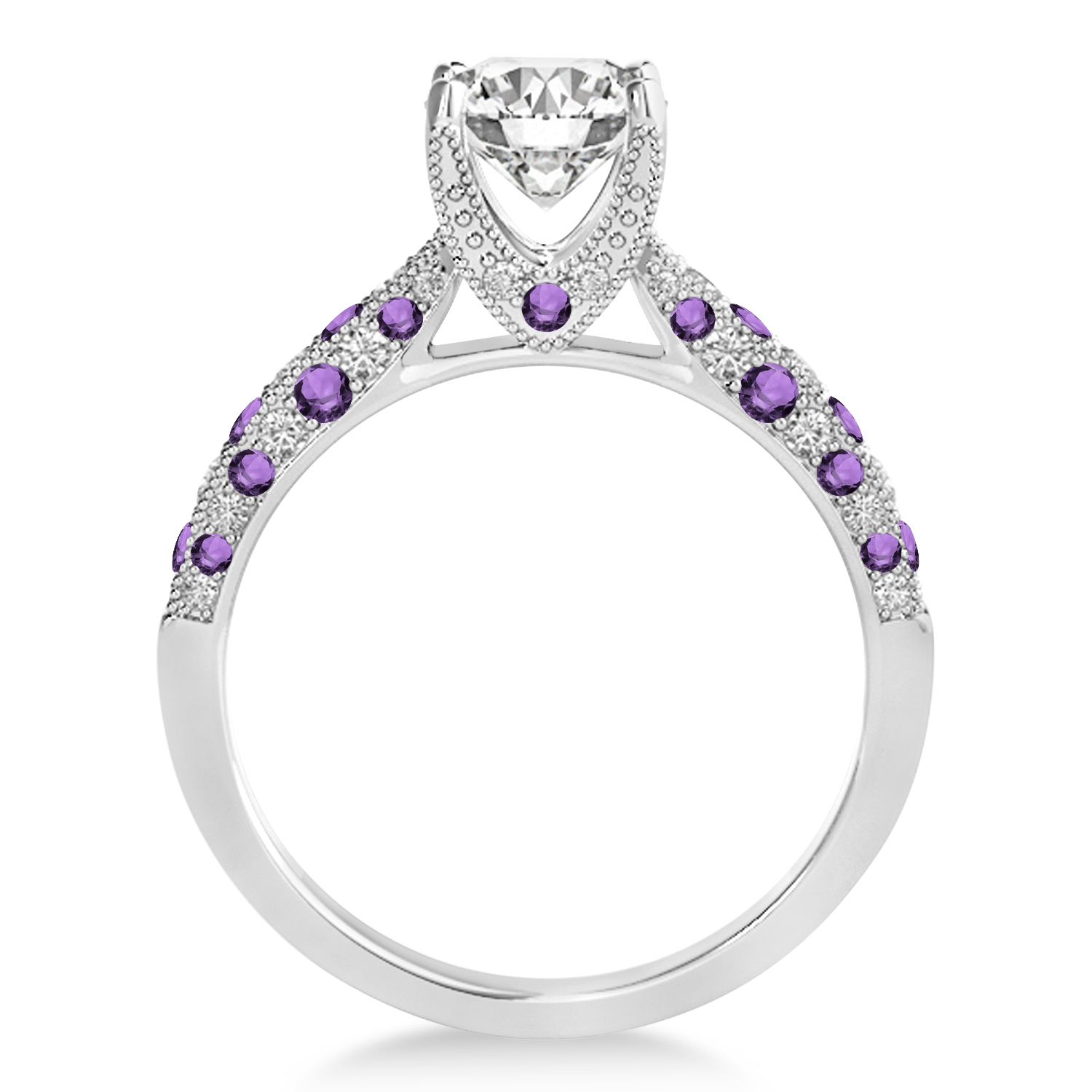 Alternating Diamond & Amethyst Engravable Engagement Ring in 18k White Gold (0.45ct)